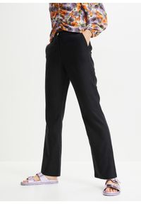 bonprix - Spodnie high-waist z mieszanki wiskozy z lnem. Stan: podwyższony. Kolor: czarny. Materiał: wiskoza, len