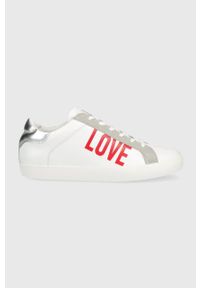 Love Moschino sneakersy skórzane kolor biały. Nosek buta: okrągły. Kolor: biały. Materiał: skóra