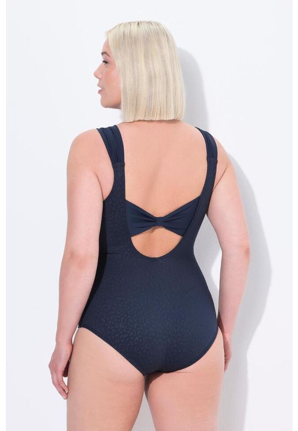 ULLA POPKEN - Damski Strój kąpielowy żakard w panterkę miękkie miseczki. Kolekcja: plus size. Kolor: niebieski. Materiał: poliester, elastan, poliamid, materiał. Wzór: motyw zwierzęcy