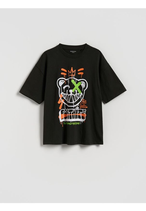 Reserved - T-shirt z nadrukiem Fortnite - czarny. Kolor: czarny. Materiał: dzianina, bawełna. Wzór: nadruk