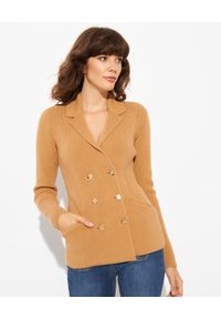 Elisabetta Franchi - ELISABETTA FRANCHI - Beżowy prążkowany sweter. Kolor: beżowy. Materiał: prążkowany. Długość rękawa: długi rękaw. Długość: długie #1