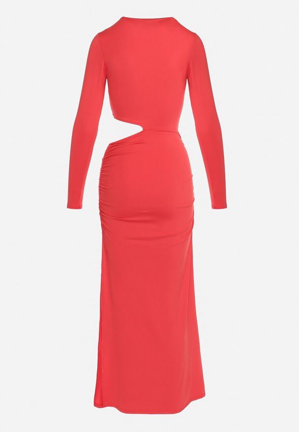 Born2be - Czerwona Sukienka Maxi o Dopasowanym Fasonie z Wycięciem w Talii Celinda. Okazja: na co dzień. Kolor: czerwony. Styl: casual. Długość: maxi