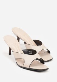 Born2be - Beżowe Klapki na Szpilce Ozdobione Wycięciami Qhesova. Okazja: na co dzień. Kolor: beżowy. Materiał: jeans. Wzór: aplikacja. Obcas: na szpilce. Styl: casual #6