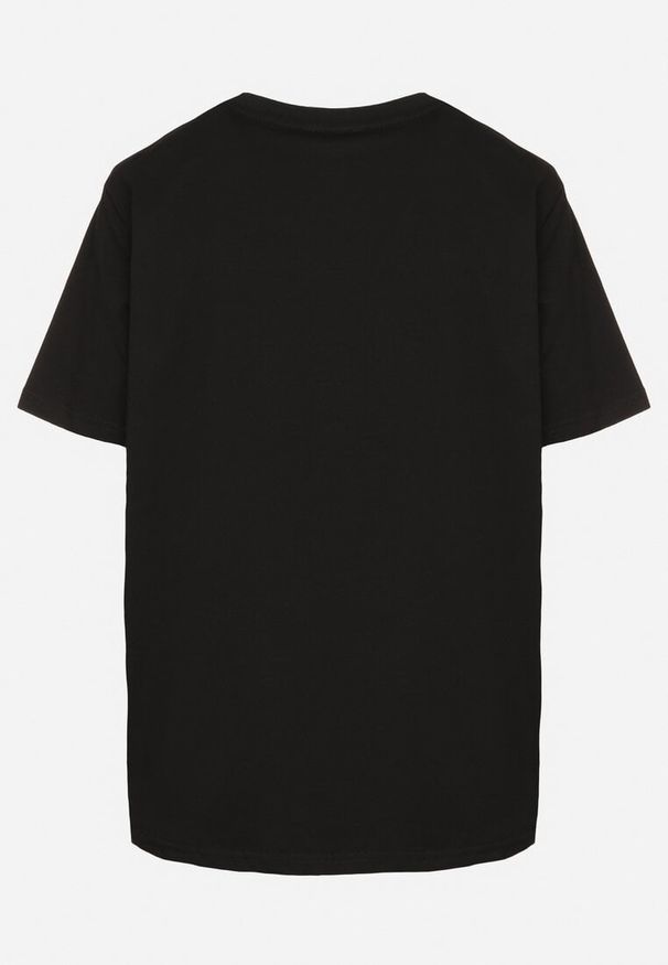 Born2be - Czarny Bawełniany T-shirt z Odpinanym Łańcuszkiem Imitującym Naszyjnik Mohna. Okazja: na co dzień. Kolor: czarny. Materiał: bawełna. Wzór: aplikacja. Sezon: lato, wiosna. Styl: elegancki, casual
