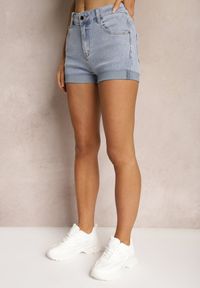 Renee - Niebieskie Szorty Jeansowe High Waist z Dodatkiem Bawełny Neldara. Okazja: na co dzień. Stan: podwyższony. Kolor: niebieski. Materiał: bawełna, jeans. Styl: klasyczny, casual, elegancki