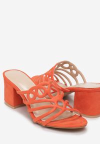 Renee - Pomarańczowe Klapki Doriella. Nosek buta: otwarty. Kolor: pomarańczowy. Wzór: ażurowy. Obcas: na słupku #3