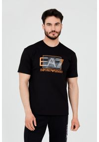 EA7 Emporio Armani - EA7 Czarny t-shirt z holograficznym logo. Kolor: czarny