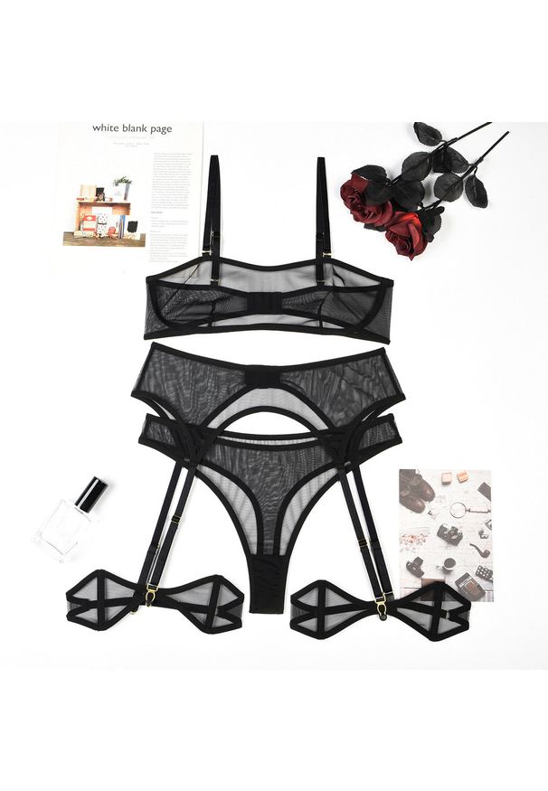 Intica - Zestaw bielizny z siateczki elegancki i trwały Shani. Kolor: czarny. Materiał: materiał