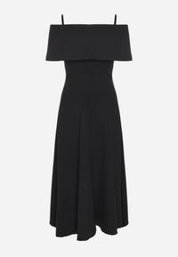 Born2be - Czarna Sukienka o Rozkloszowanym Kroju na Ramiączkach z Wywijanym Dekoltem Jenathia. Okazja: na studniówkę, na ślub cywilny, na wesele, na imprezę. Kolor: czarny. Długość rękawa: na ramiączkach #5