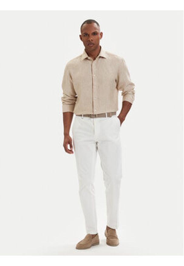 Hugo - HUGO Koszula Valerio 50562694 Beżowy jasny Modern Fit. Kolor: beżowy. Materiał: len