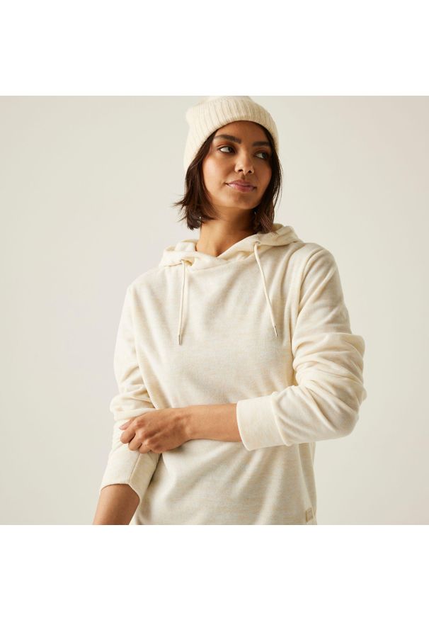 Regatta - Bluza damska z kapturem Mayse. Typ kołnierza: kaptur. Kolor: beżowy. Materiał: dzianina, bawełna, polar. Wzór: melanż. Sport: turystyka piesza