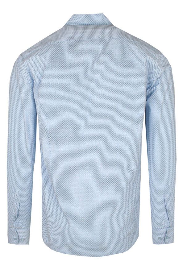 Victorio - Elegancka Koszula Męska - VICTORIO - Slim - Błękitna, Drobny Wzór. Kolor: niebieski. Materiał: bawełna, poliester, elastan. Styl: elegancki