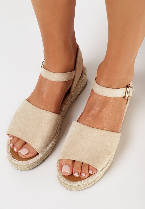 Born2be - Beżowe Sandały Zapinane Wokół Kostki z Jutową Podeszwą Anerif. Kolor: beżowy. Sezon: lato