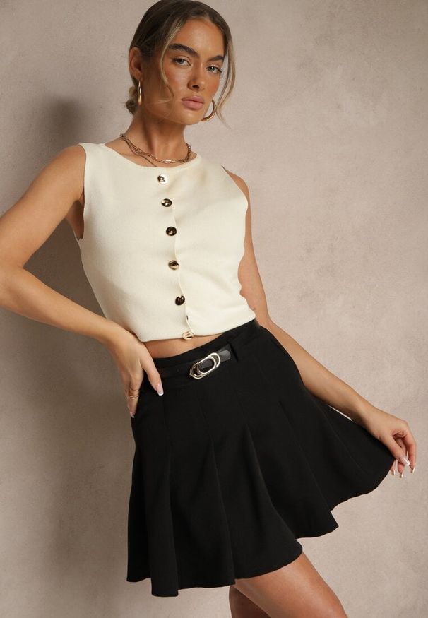 Renee - Czarna Spódnica Plisowana z Wiskozą i Paskiem Semivirae. Okazja: na spotkanie biznesowe, na co dzień. Kolor: czarny. Materiał: wiskoza. Styl: klasyczny, casual, elegancki, biznesowy