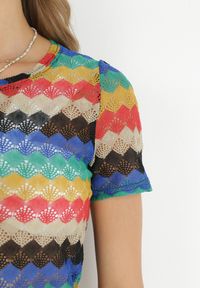 Born2be - Wielokolorowa Ażurowa Sukienka Pudełkowa Jacques. Kolor: niebieski. Wzór: ażurowy #4