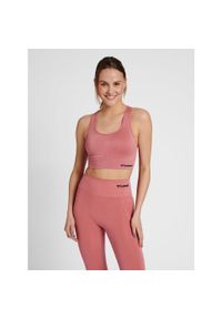 Damski bezszwowy biustonosz sportowy Hummel Tif. Kolor: czerwony, fioletowy, wielokolorowy. Materiał: dzianina, materiał. Sport: fitness