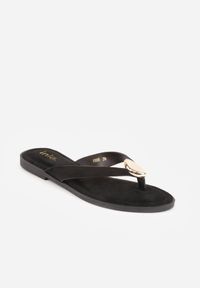Born2be - Czarne Japonki w Stylu Casual z Metaliczną Ozdobą Othrilis. Okazja: na co dzień. Kolor: czarny. Materiał: len. Wzór: aplikacja. Sezon: lato. Styl: casual #8