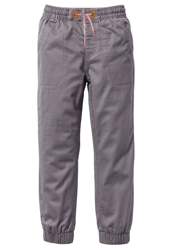 bonprix - Spodnie chłopięce ocieplane z podszewką z dżerseju, regular fit. Kolor: szary. Materiał: jersey. Styl: sportowy