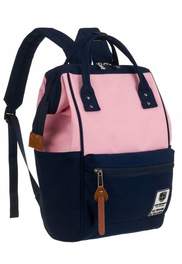 Plecak miejski Peterson PTN 2022 różowo-granatowy. Kolor: niebieski, różowy, wielokolorowy. Materiał: materiał. Styl: casual, elegancki