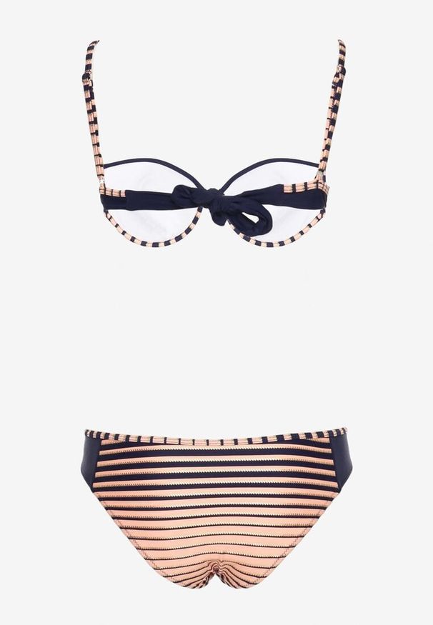 Born2be - Różowo-Granatowe Bikini 2-Częściowe w Paski Biustonosz na Cienkich Ramiączkach i Majtki Figi Catara. Kolor: różowy. Wzór: paski