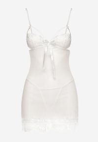 Renee - Biały Komplet Piżamowy z Siateczki Koszula Nocna Szlafrok Stringi Liamara. Kolor: biały. Materiał: tkanina #3