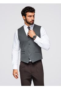 Ombre Clothing - Kamizelka męska garniturowa z klasycznym detalem i podszewką – grafitowa V3 - Rozmiar: S. Kolor: szary. Materiał: wiskoza, poliester, materiał. Styl: klasyczny