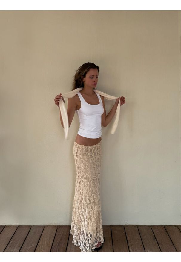 Reserved - Koronkowa spódnica maxi - kremowy. Kolor: kremowy. Materiał: koronka