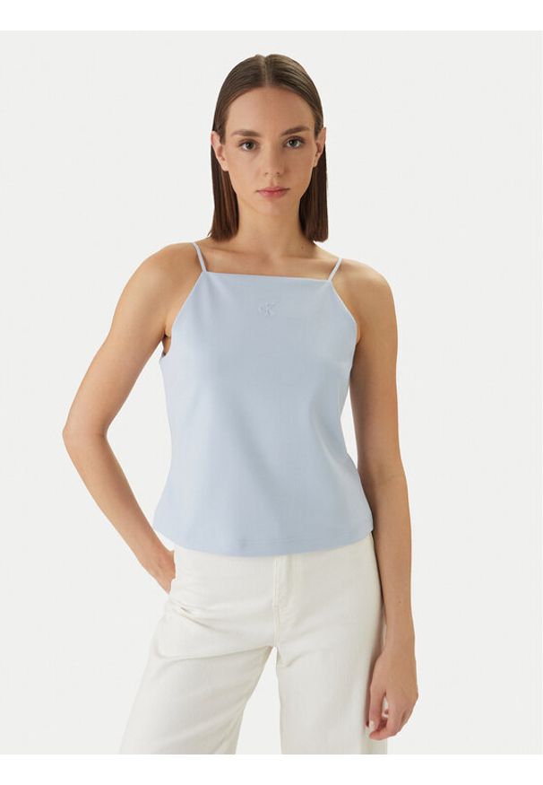 Calvin Klein Jeans Top Ponte LV044F206G Niebieski Slim Fit. Kolor: niebieski. Materiał: syntetyk