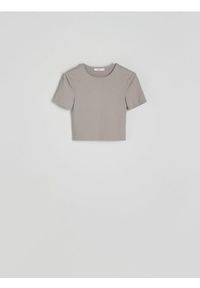 Reserved - Krótki t-shirt - jasnoszary. Kolor: szary. Materiał: dzianina. Długość: krótkie. Wzór: gładki
