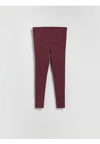 Reserved - Legginsy z wysokim pasem - mahoniowy. Kolor: brązowy. Materiał: dzianina