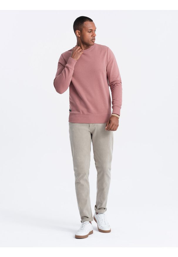 Ombre Clothing - Męska nierozpinana dresowa bluza BASIC – ciemnoróżowa V4 OM-SSBN-0159 - XXL. Okazja: na co dzień. Kolor: różowy. Materiał: dresówka. Wzór: gładki. Styl: klasyczny, casual