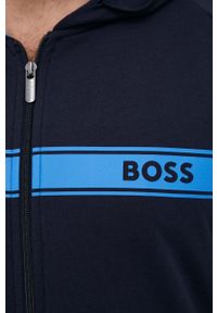 BOSS bluza bawełniana męska kolor niebieski z kapturem z nadrukiem. Typ kołnierza: kaptur. Kolor: niebieski. Materiał: bawełna. Długość rękawa: raglanowy rękaw. Wzór: nadruk #4