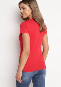 Born2be - Czerwony Bawełniany T-shirt z Ozdobnym Napisem i Cekinami Oriella. Okazja: do pracy. Kolor: czerwony. Materiał: bawełna. Wzór: napisy #6