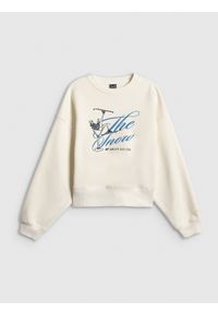 4f - 4F Bluza dresowa loose bez kaptura damska - beżowa XS. Okazja: na co dzień. Typ kołnierza: bez kaptura. Kolor: beżowy. Materiał: dresówka. Styl: casual #1