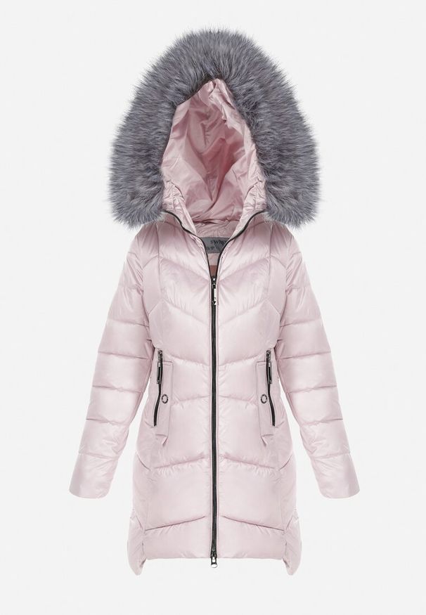 Born2be - Różowa Kurtka Pikowana z Kapturem z Futerkiem Lue. Okazja: na spacer, na co dzień. Typ kołnierza: kaptur. Kolor: różowy. Materiał: futro. Długość rękawa: długi rękaw. Długość: długie. Sezon: zima, jesień. Styl: klasyczny, casual, elegancki