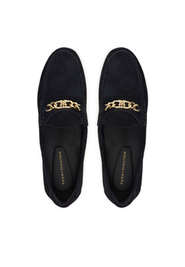 TOMMY HILFIGER - Tommy Hilfiger Mokasyny Th Chain Suede Loafer FW0FW09327 Granatowy. Kolor: niebieski. Materiał: skóra, zamsz