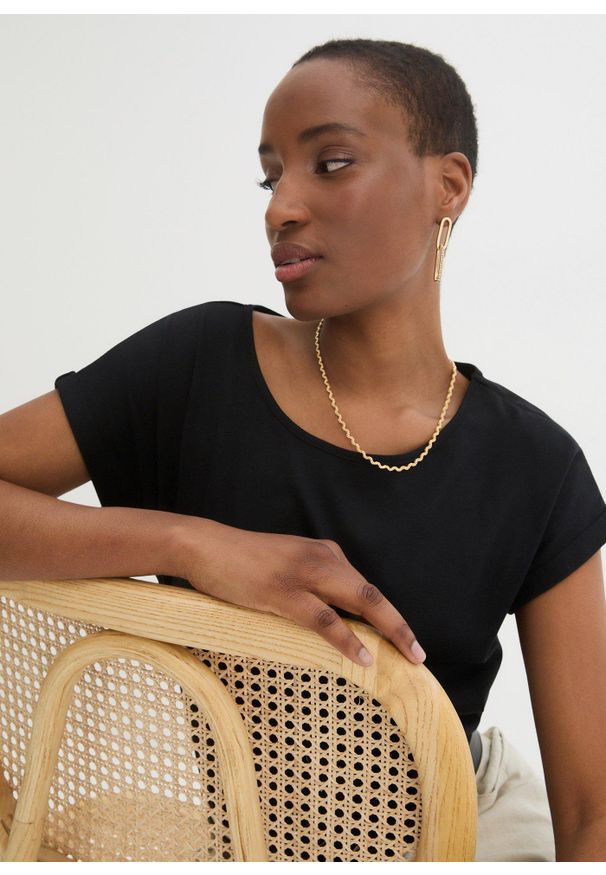 bonprix - Koszulka z domieszką jedwabiu. Kolor: czarny. Materiał: jedwab. Styl: klasyczny, elegancki