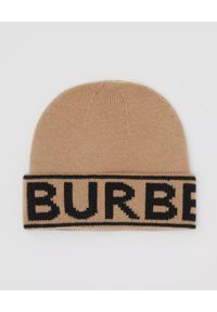 Burberry - BURBERRY - Beżowa czapka z logo. Kolor: beżowy. Materiał: kaszmir. Wzór: nadruk