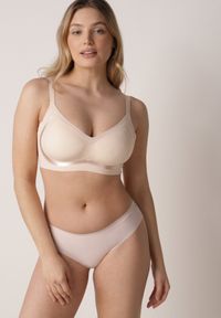 Born2be - Beżowy Biustonosz z Usztywnianymi Miseczkami i Transparentną Wstawką Zeriga. Kolor: beżowy. Wzór: gładki #5