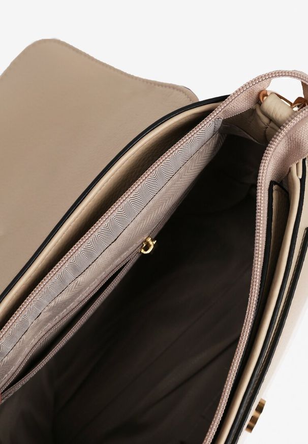 Renee - Beżowa Elegancka Torebka z Klapką z Metalową Klamerką Liorita. Kolor: beżowy. Styl: elegancki. Rodzaj torebki: na ramię