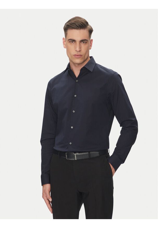Calvin Klein Koszula Essential LV019EU000 Granatowy Slim Fit. Kolor: niebieski. Materiał: bawełna