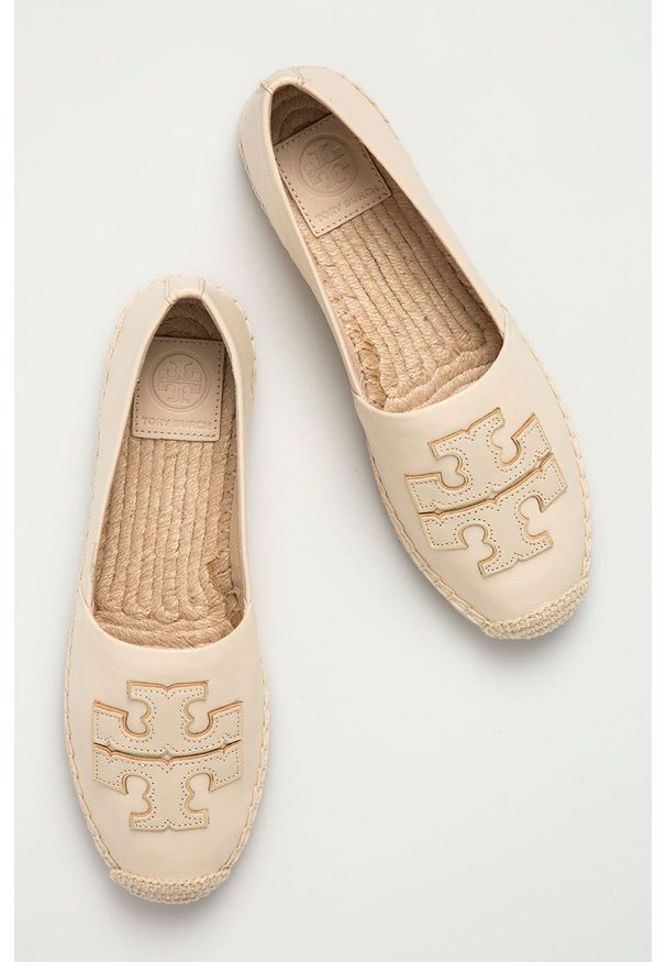 Tory Burch - Espadryle skórzane. Nosek buta: okrągły. Kolor: beżowy. Materiał: skóra