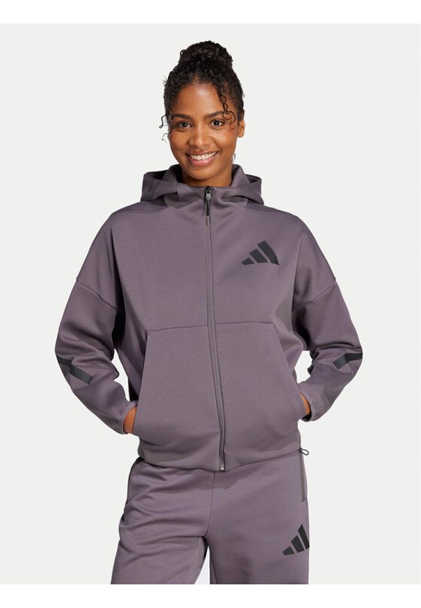 Adidas - adidas Bluza Z.N.E. JD5985 Szary Loose Fit. Kolor: szary. Materiał: syntetyk