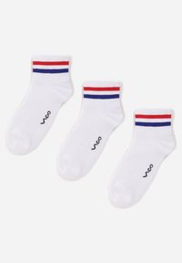 Born2be - Białe 3-pack Skarpety za Kostkę z Bawełną Anlo. Kolor: biały. Materiał: bawełna. Wzór: paski #1