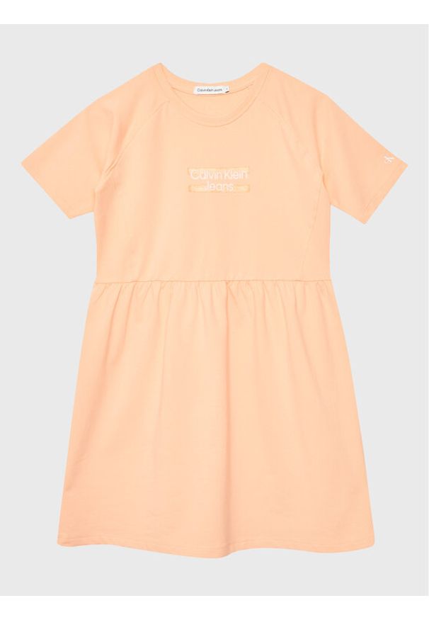 Calvin Klein Jeans Sukienka codzienna Hero Logo IG0IG01973suki Pomarańczowy Regular Fit. Okazja: na co dzień. Kolor: pomarańczowy. Materiał: bawełna. Typ sukienki: proste. Styl: casual