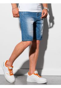 Ombre Clothing - Krótkie spodenki męskie jeansowe W306 - niebieskie - XXL. Kolor: niebieski. Materiał: jeans. Długość: krótkie. Wzór: aplikacja. Styl: klasyczny #6