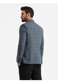 Ombre Clothing - Żakardowa marynarka męska w delikatną kratę - grafitowa V1. Kolor: szary. Materiał: żakard #3