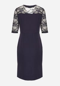 Born2be - Granatowa Asymetryczna Sukienka Vices o Dopasowanym Kroju z Koronką Natifese. Okazja: na co dzień. Typ kołnierza: dekolt kwadratowy. Kolor: niebieski. Materiał: koronka. Wzór: koronka. Typ sukienki: asymetryczne. Styl: klasyczny, casual, elegancki #5
