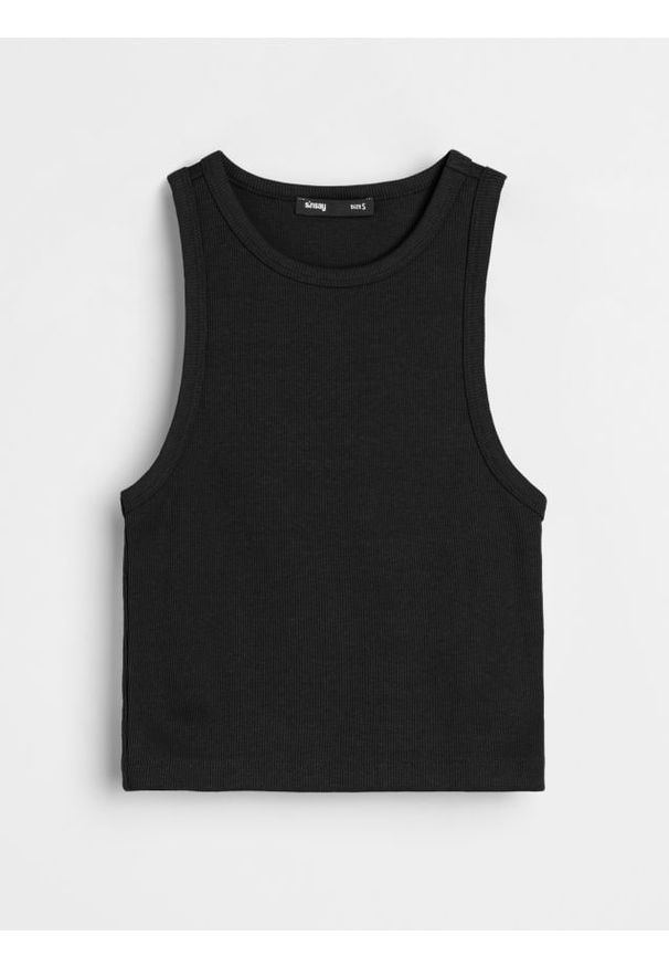 Sinsay - Crop top bez rękawów - czarny. Kolor: czarny. Długość rękawa: bez rękawów