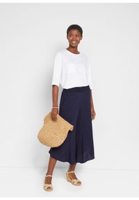 bonprix - Spodnie culotte w długości do łydki, z miękkiej wiskozy. Kolor: niebieski. Materiał: wiskoza. Styl: elegancki #3